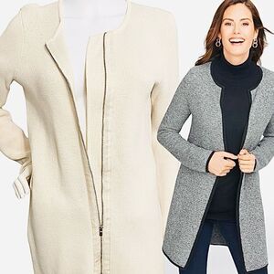 Talbots Open Face Ivory Cream Thick Cotton Rayon Long Sweater Cardigan Jacket S